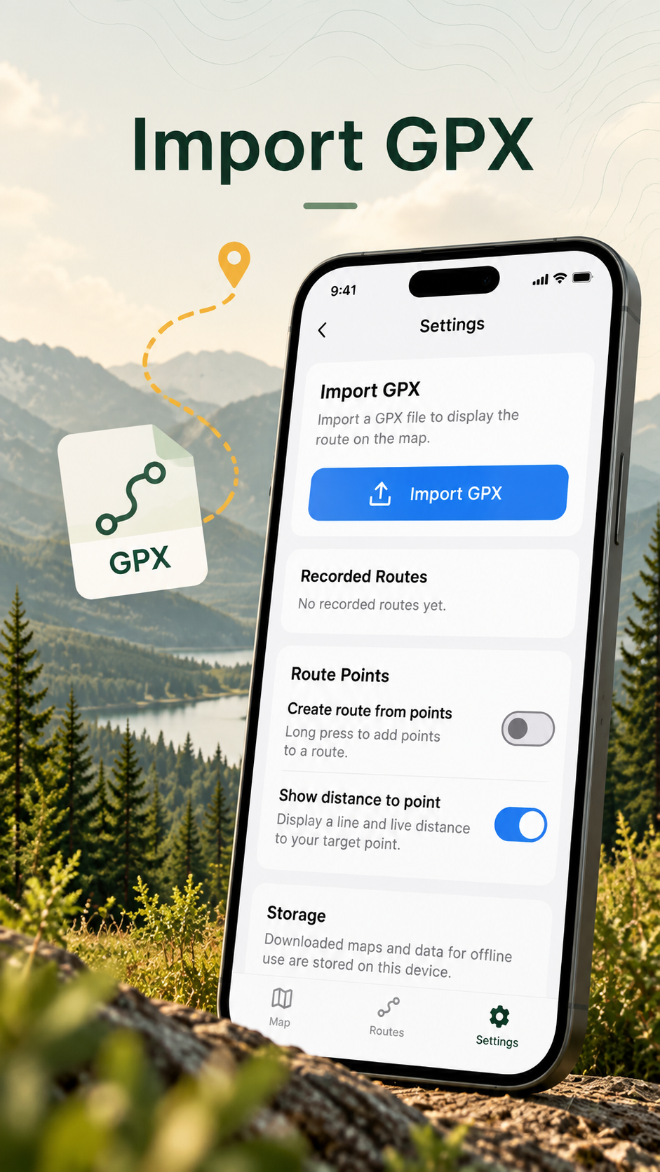 Ecran Outroads pentru import de trasee GPX